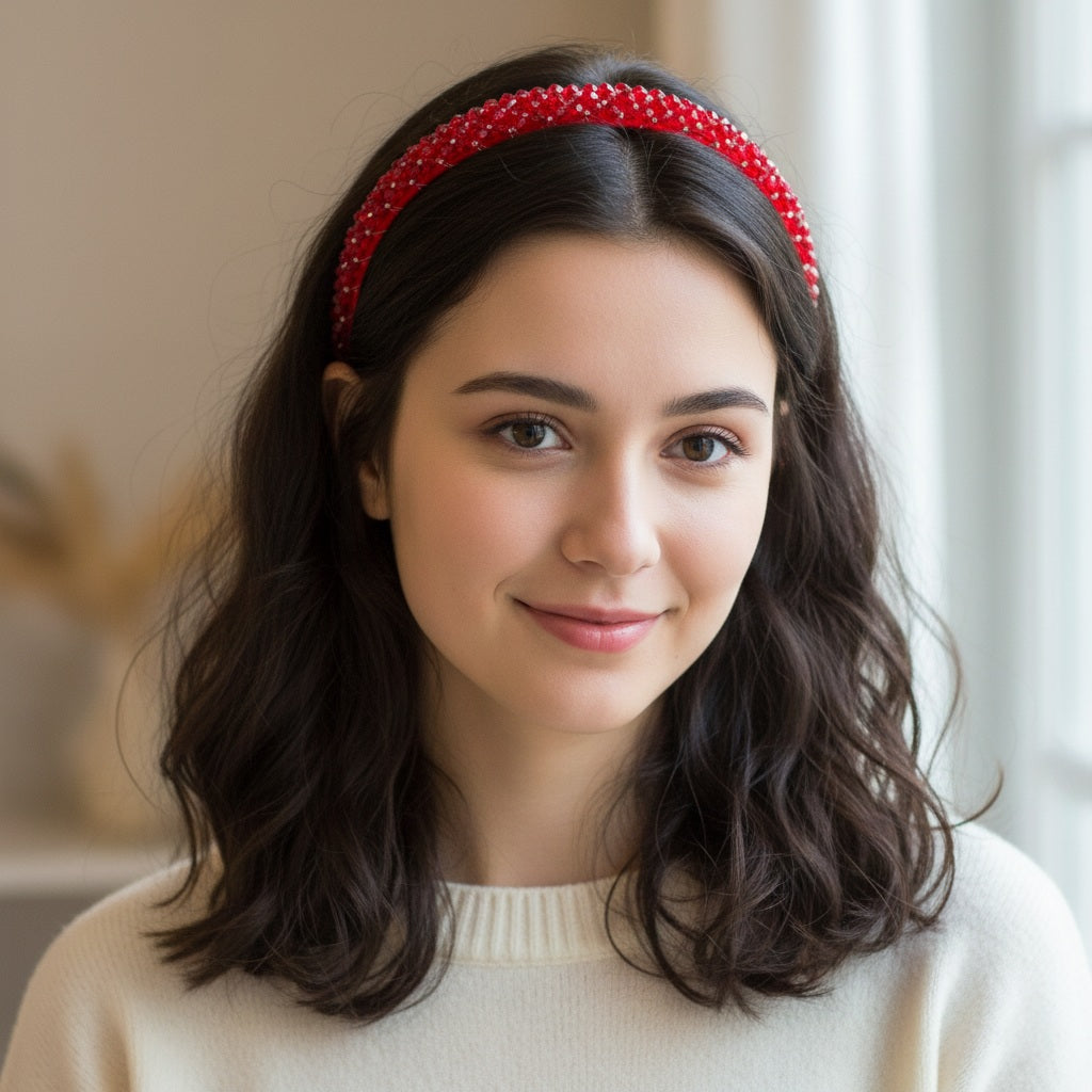 Matu stīpiņa "Elegantais kristāls" sarkana