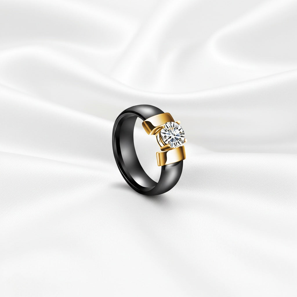 Gredzens "Keramika ar kristālu" black