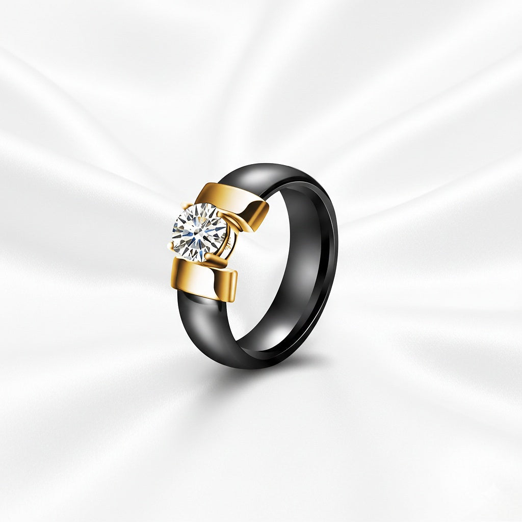 Gredzens "Keramika ar kristālu" black