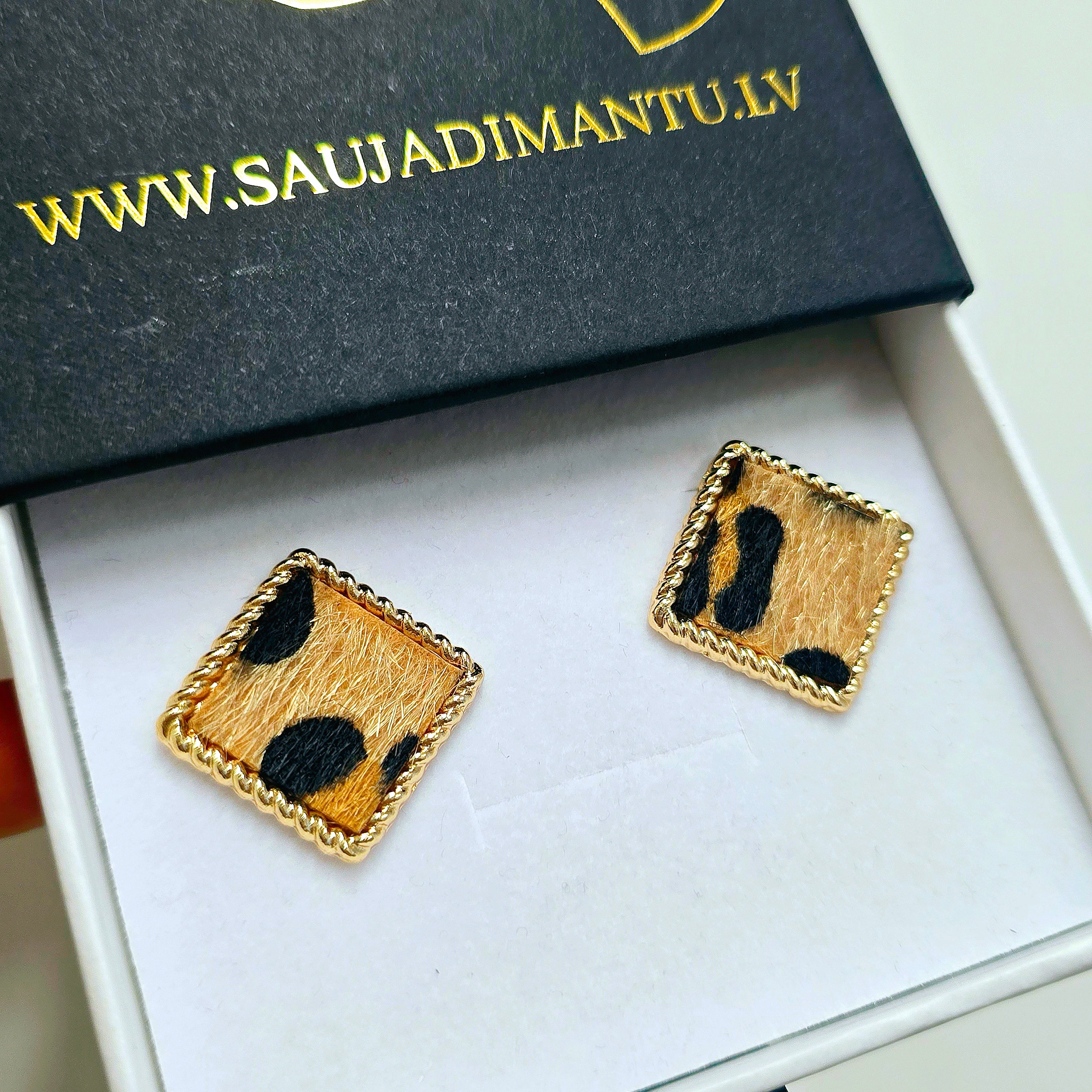 Auskari "Fluffy square Leopard"