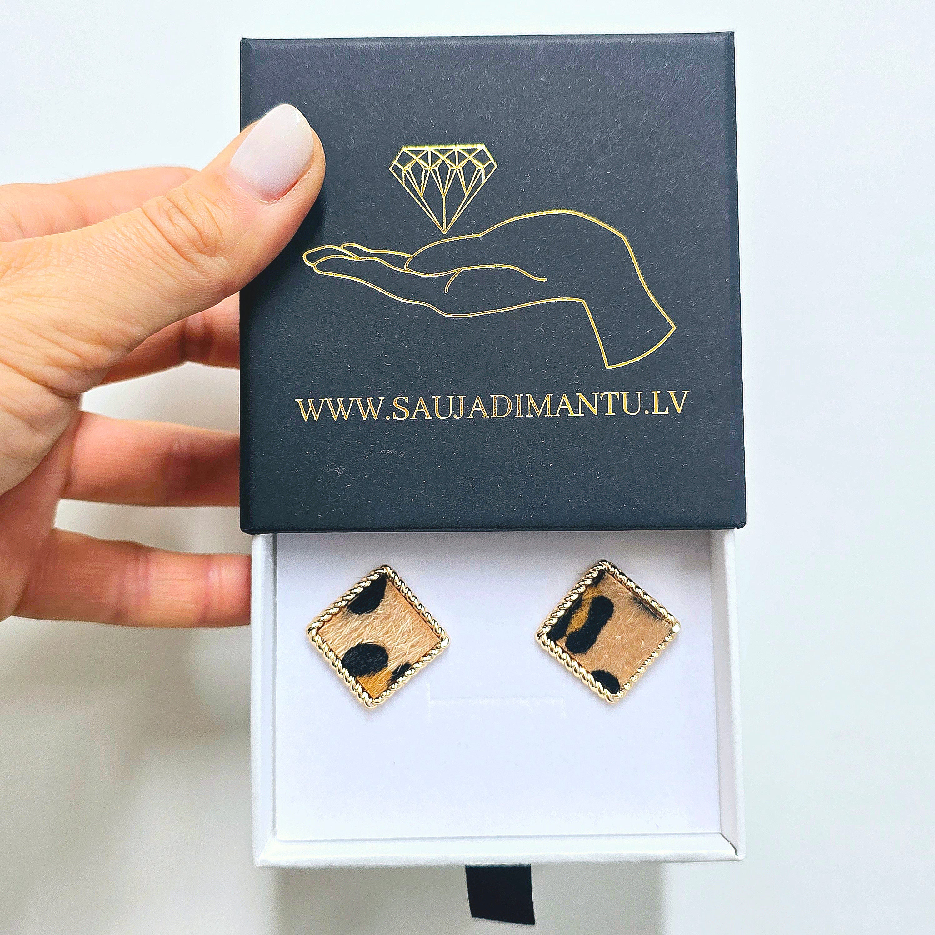 Auskari "Fluffy square Leopard"