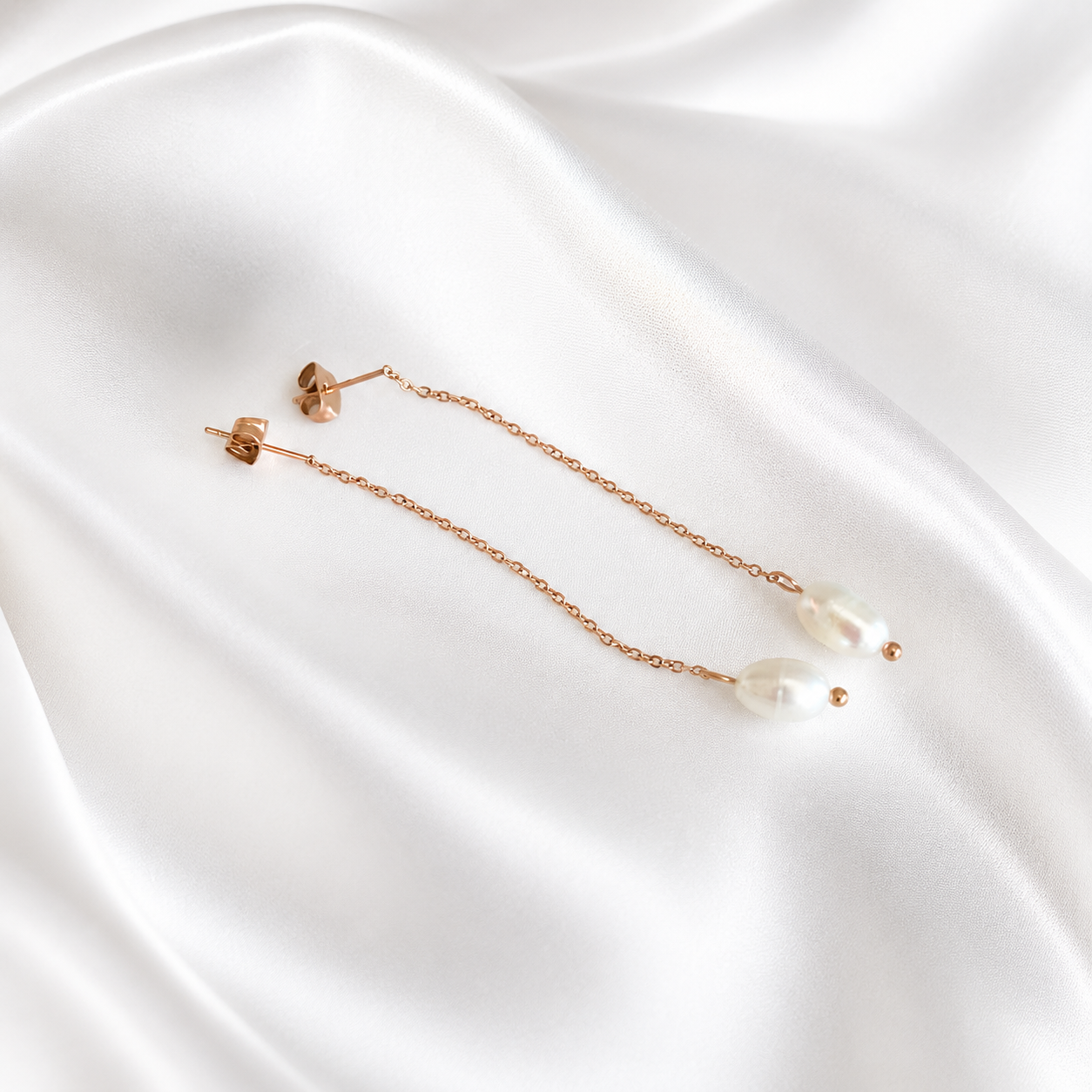 Auskari Elegant Chain and Pearl rose