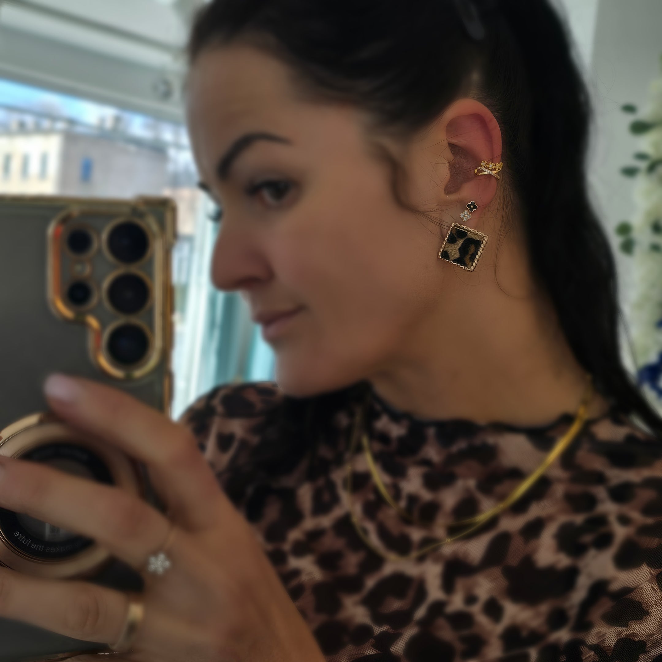 Pīrsings auss kafs/cuff "Ziedi un līnijas"