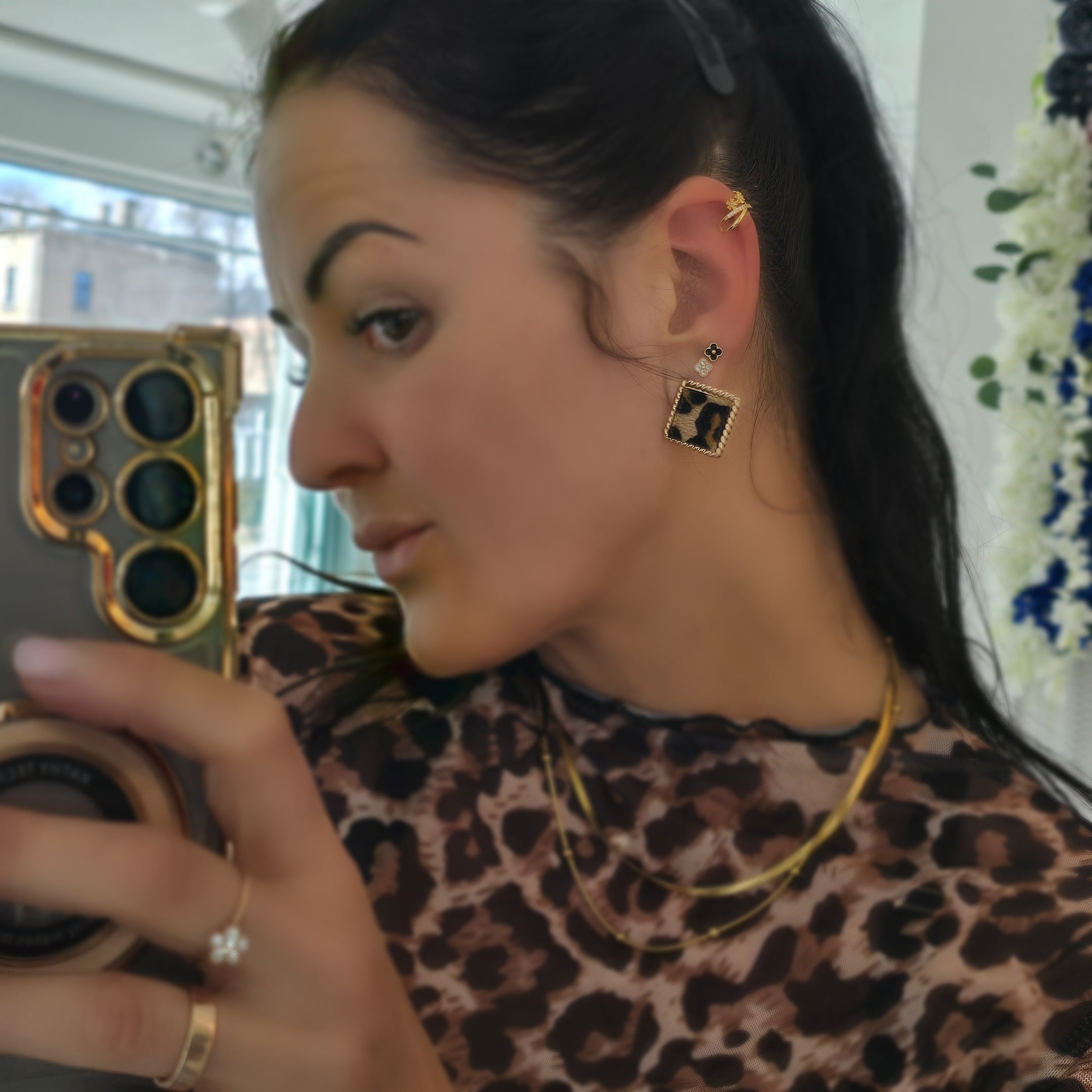 Pīrsings auss kafs/cuff "Ziedi un līnijas"