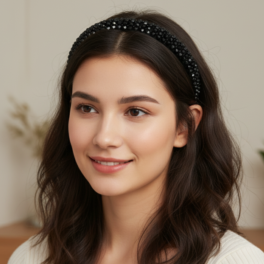 Matu stīpiņa "Elegantais kristāls" melna