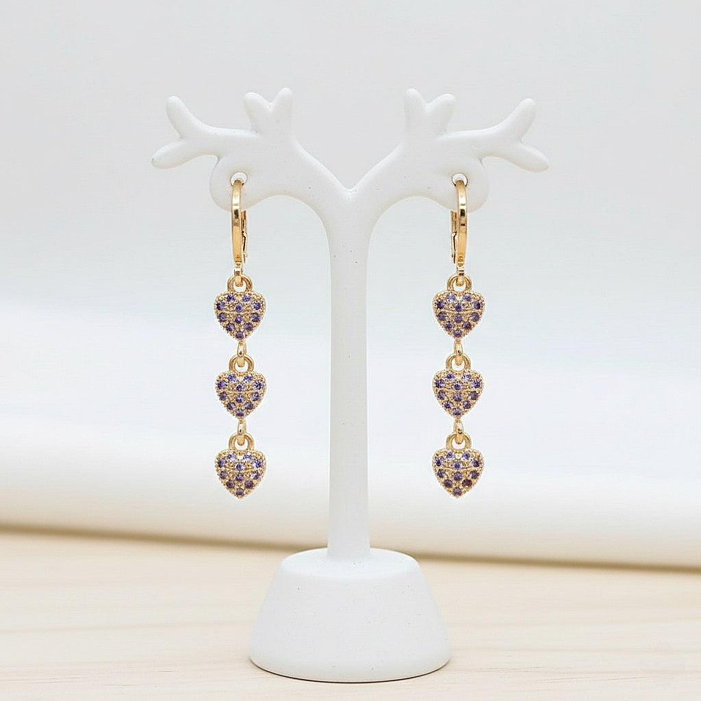 Auskari "Trīs violetas sirdis"