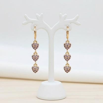 Auskari "Trīs violetas sirdis"