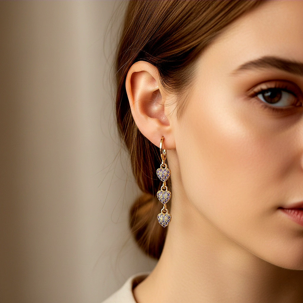 Auskari "Trīs violetas sirdis"