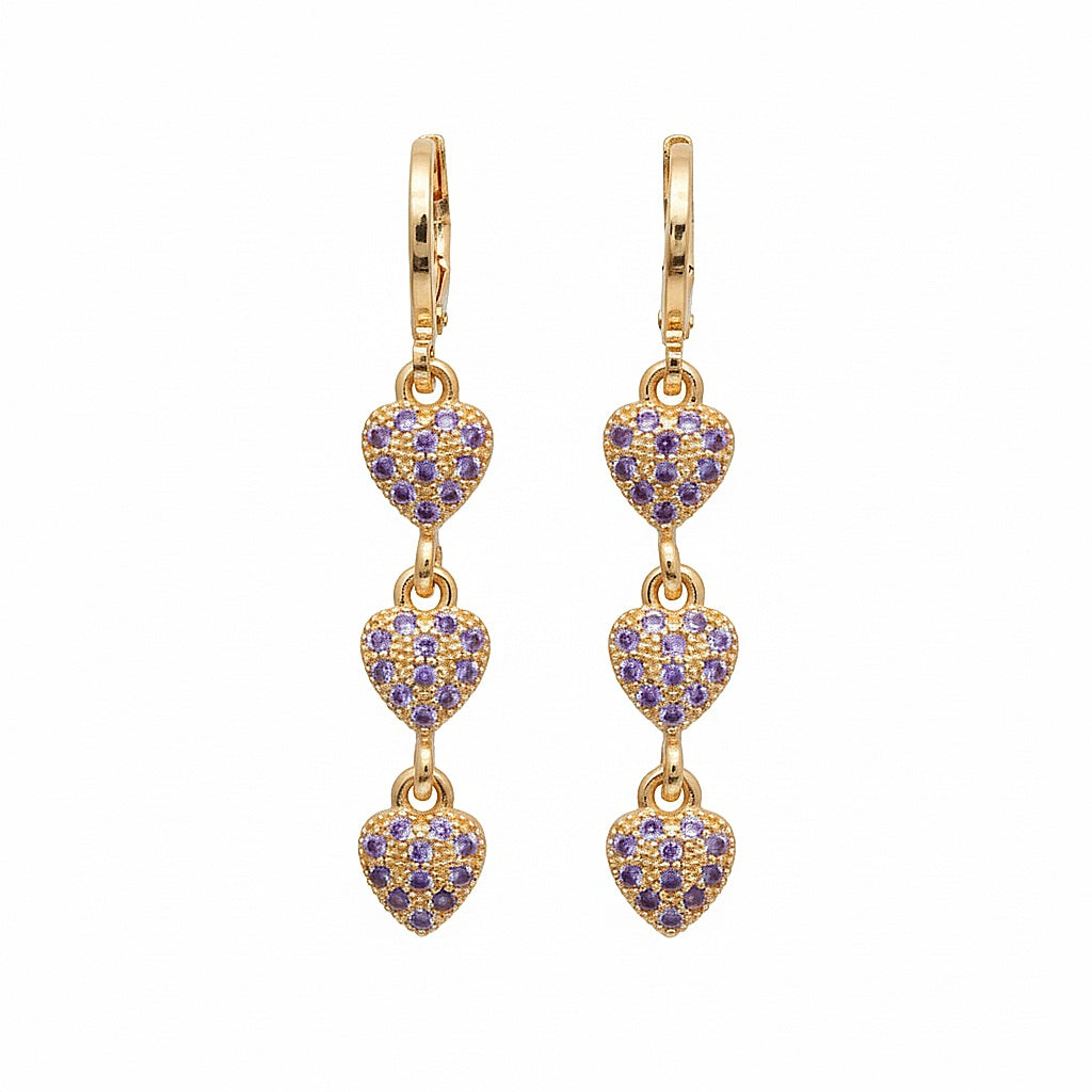 Auskari "Trīs violetas sirdis"