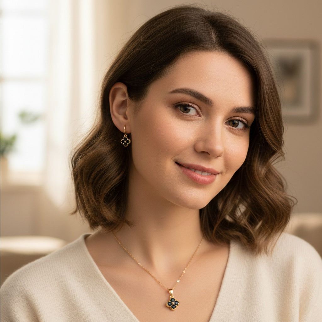 Rotu komplekts "Black crystal clover četrlapiņa"