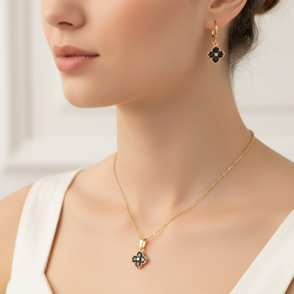 Rotu komplekts "Black crystal clover četrlapiņa"