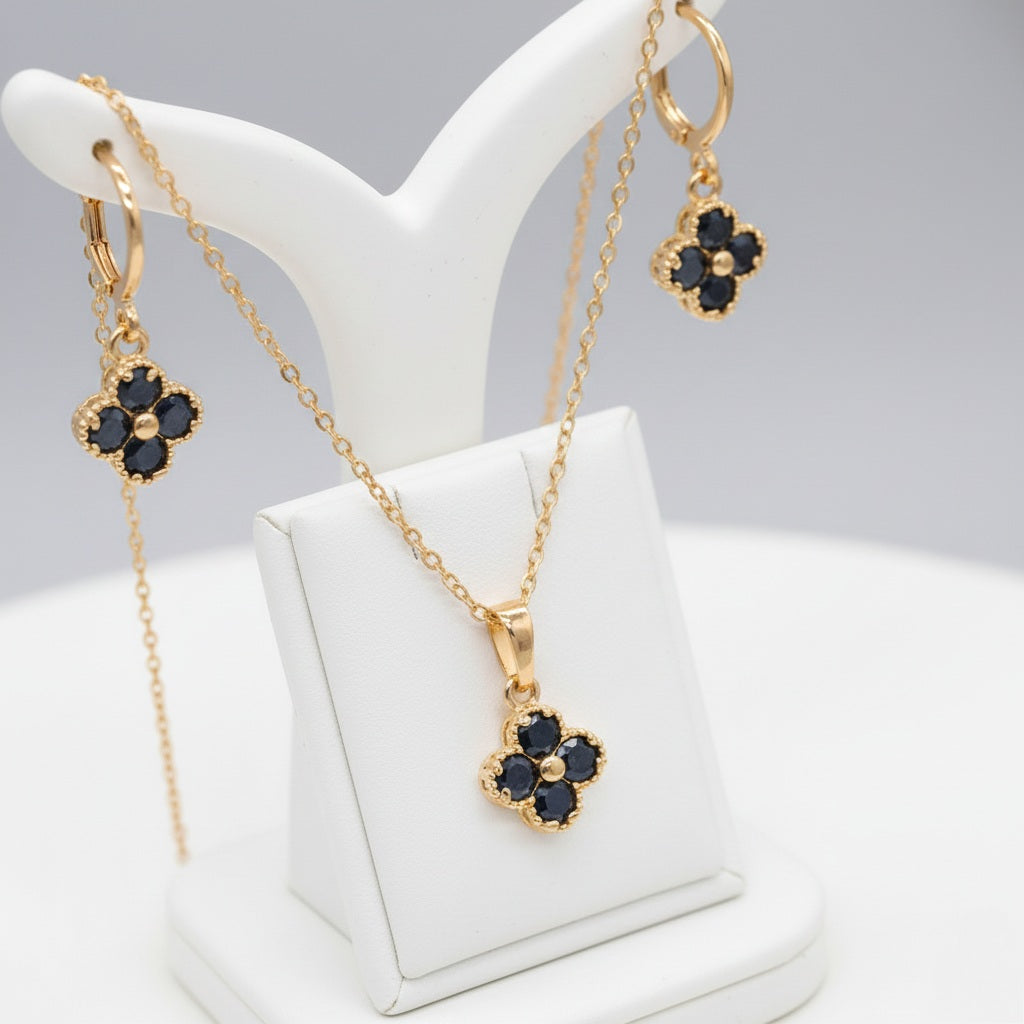 Rotu komplekts "Black crystal clover četrlapiņa"