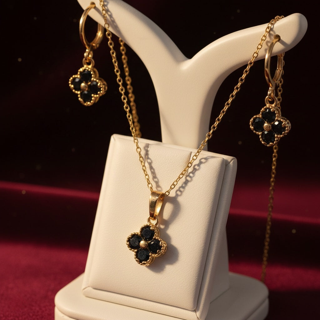 Rotu komplekts "Black crystal clover četrlapiņa"