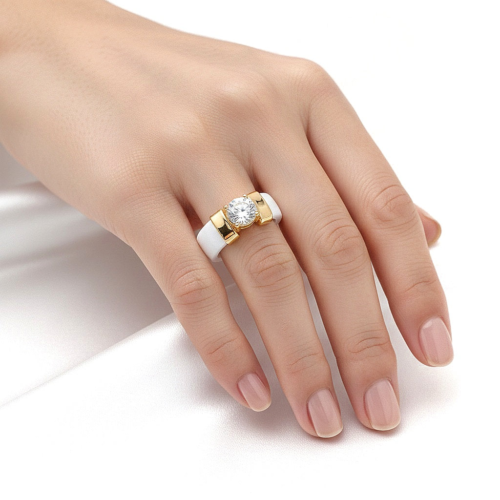 Gredzens "Keramika ar kristālu" white