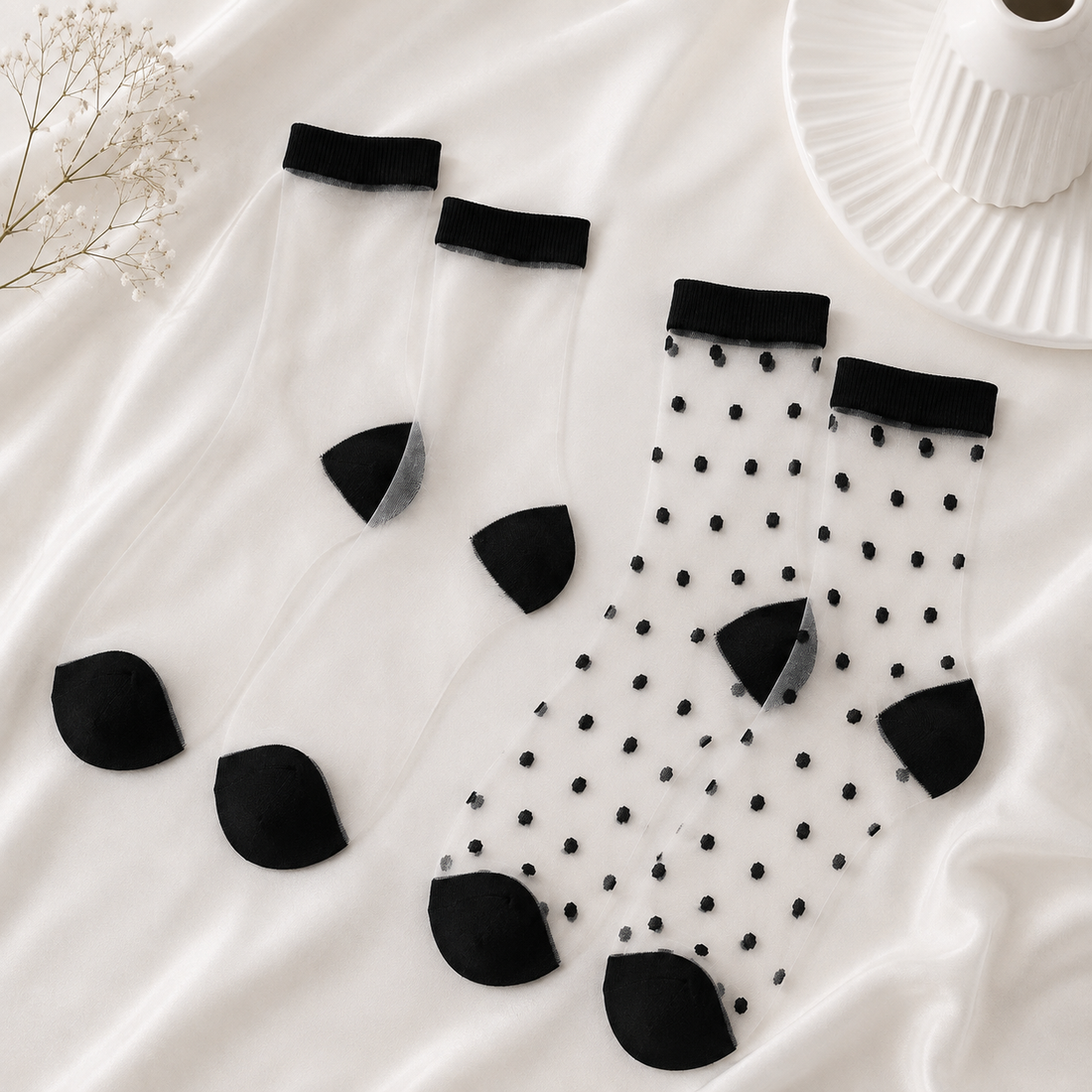 Zeķītes Transparent classic &amp; dotted black