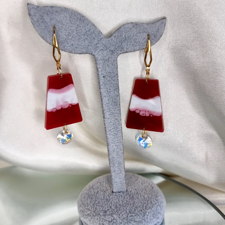 Earrings &quot;Latvian flag with crystal&quot;