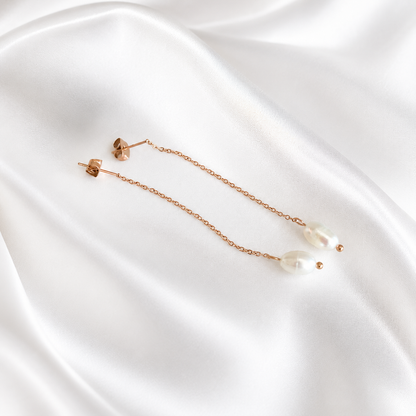Auskari Elegant Chain and Pearl rose