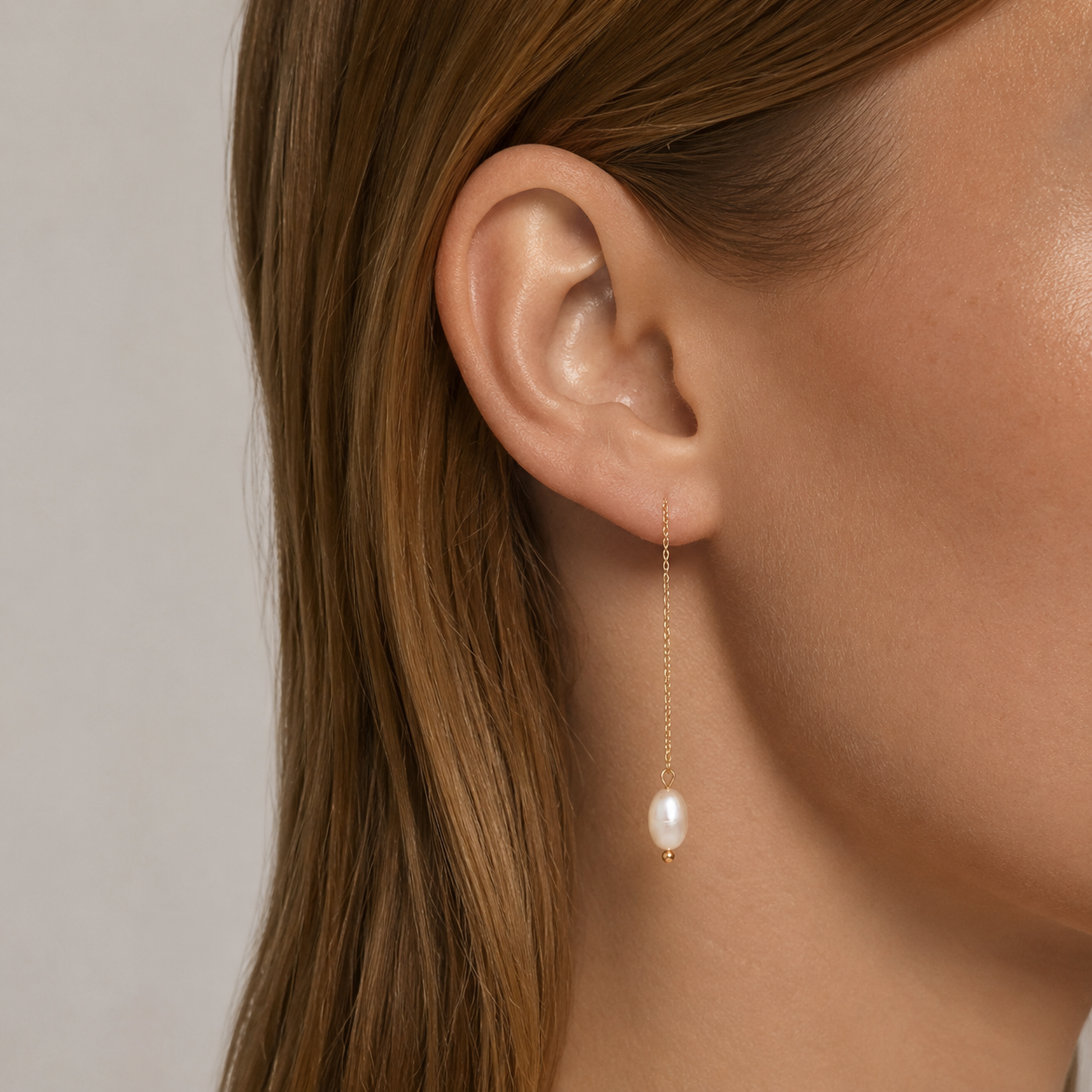 Auskari Elegant Chain and Pearl rose