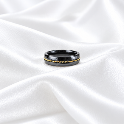 Gredzens Black Ceramic &amp; Gold Twist