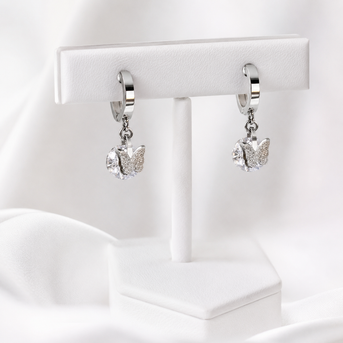 Auskari Silver Tone Butterfly