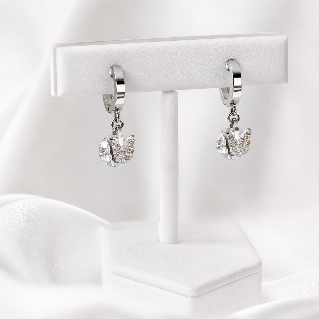 Auskari Silver Tone Butterfly