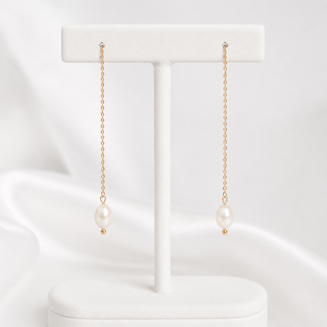 Auskari Elegant Chain and Pearl rose