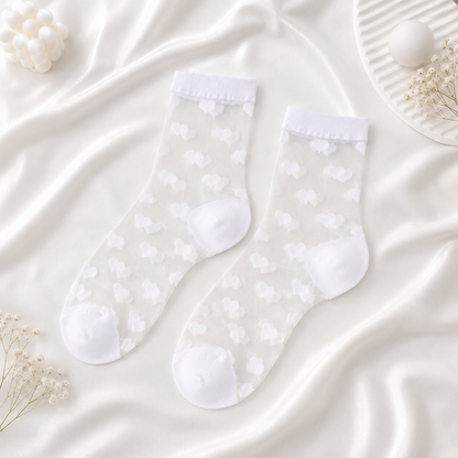 Zeķītes Transparent hearts &amp; stripes white