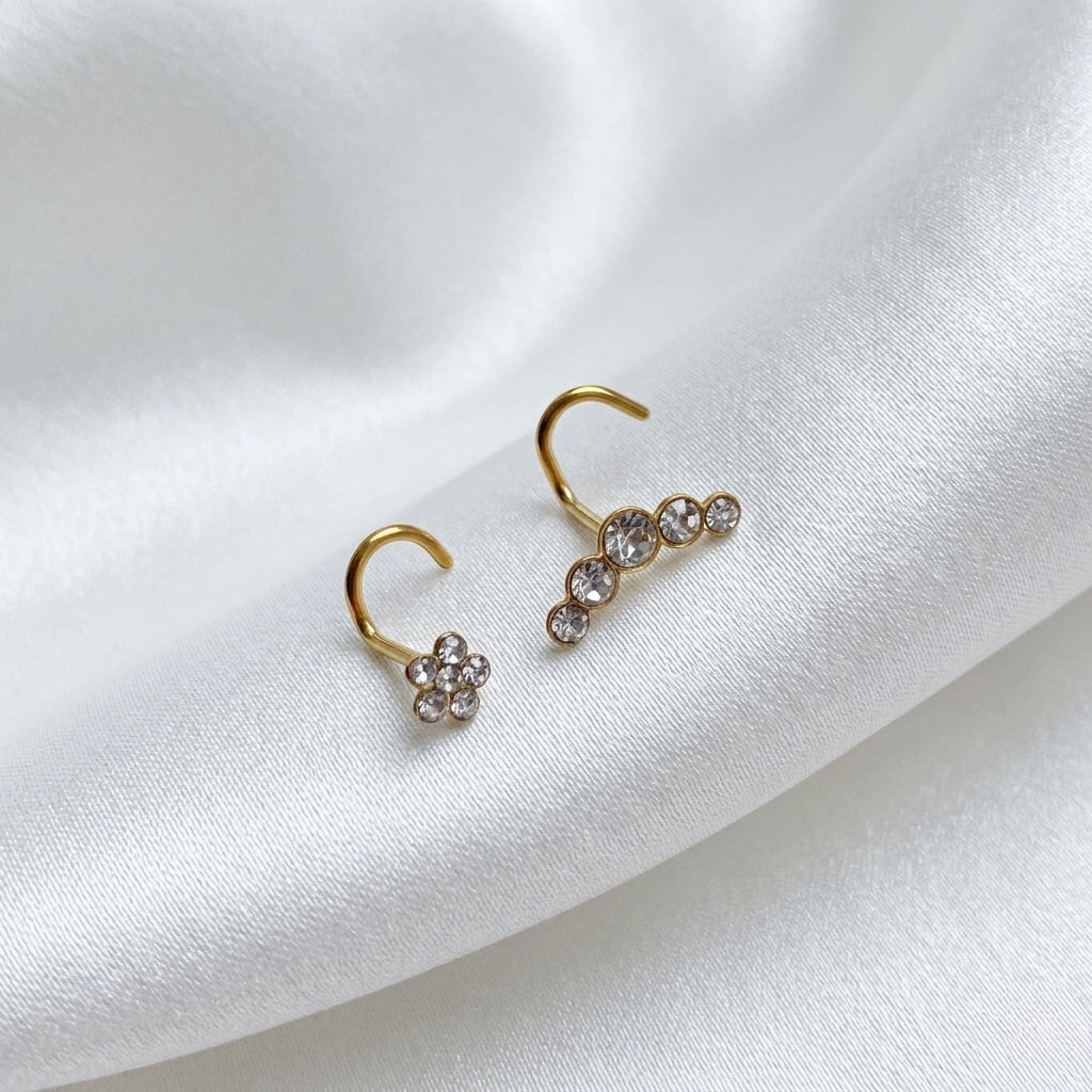 Pīrsings degunam "Ziediņš un apļa ieloks" zeltīts