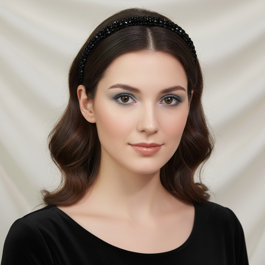 Matu stīpiņa &quot;Elegantais kristāls&quot; melna