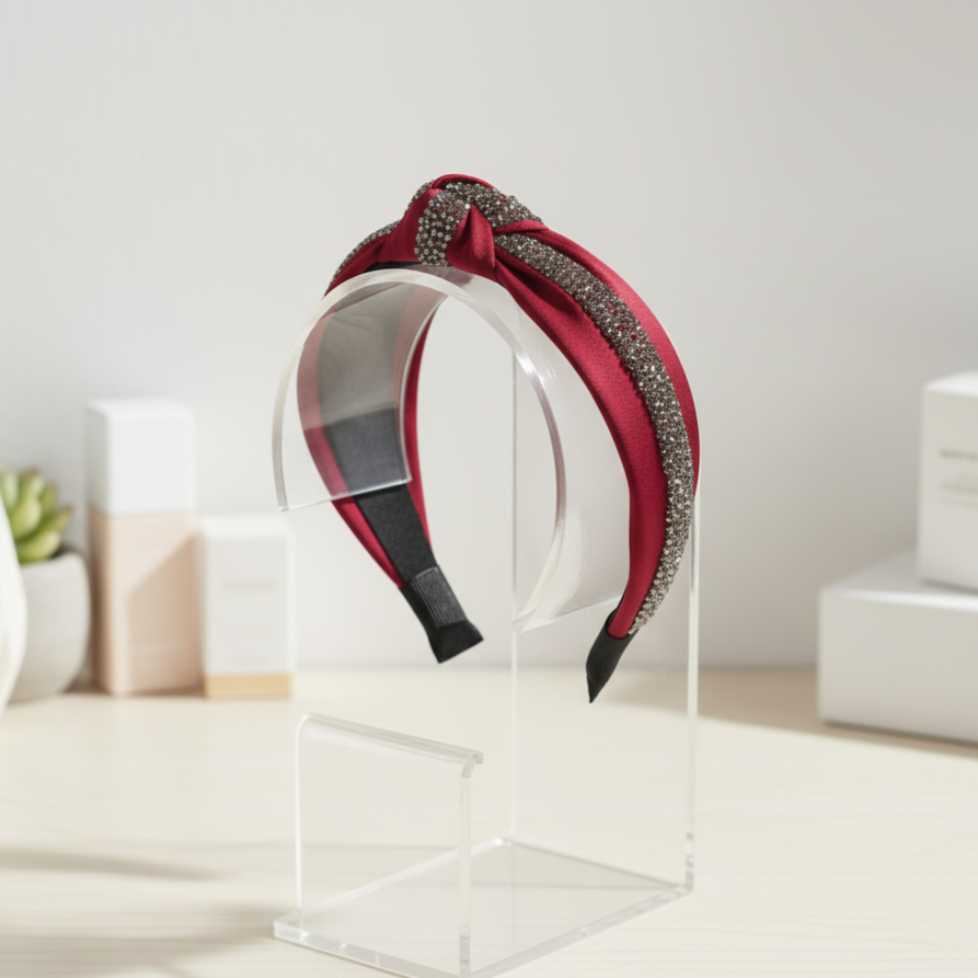 Matu stīpiņa &quot;Kristālu mezgls&quot; tumši sarkana