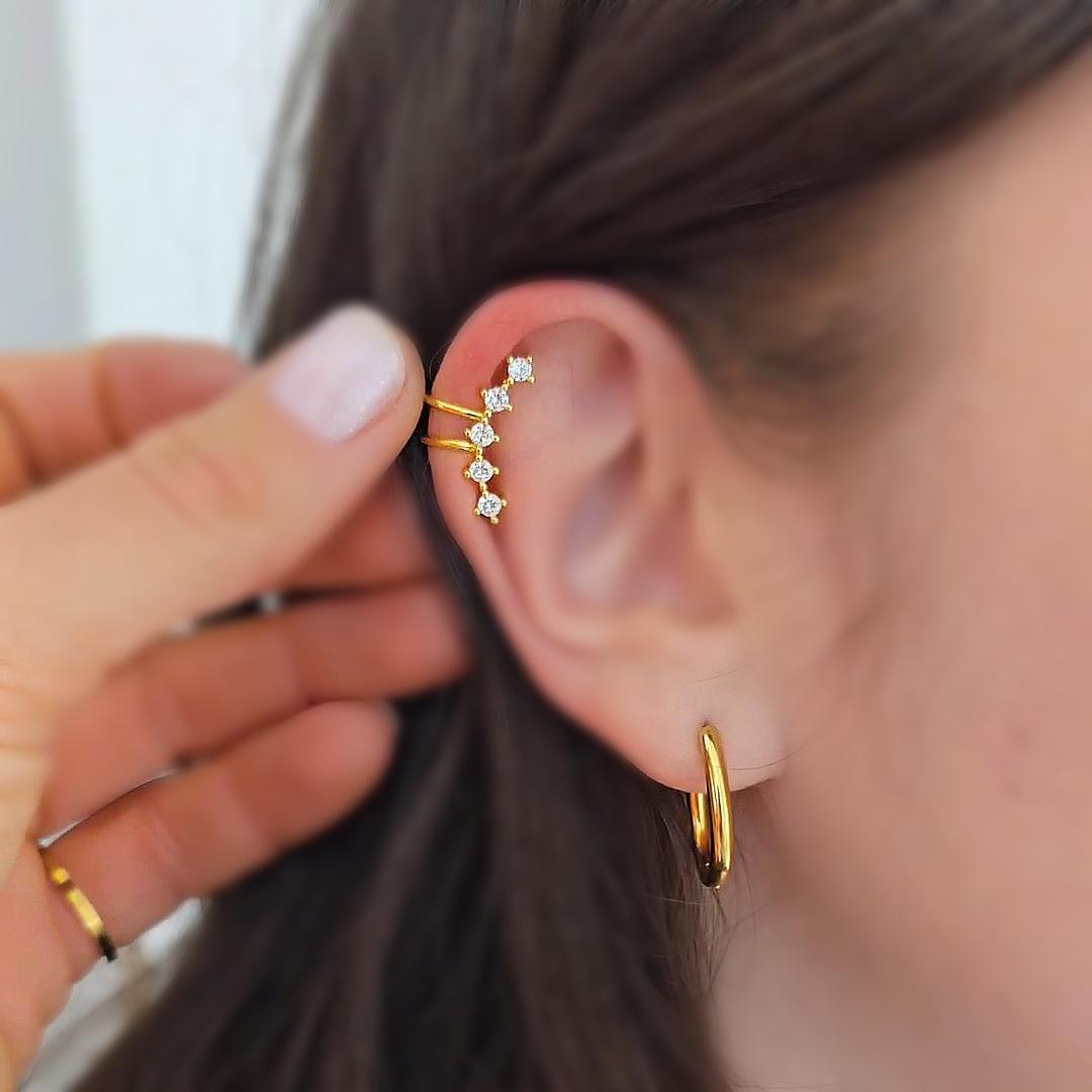 Pīrsings auss kafs/cuff &quot;5 bright crystals&quot;