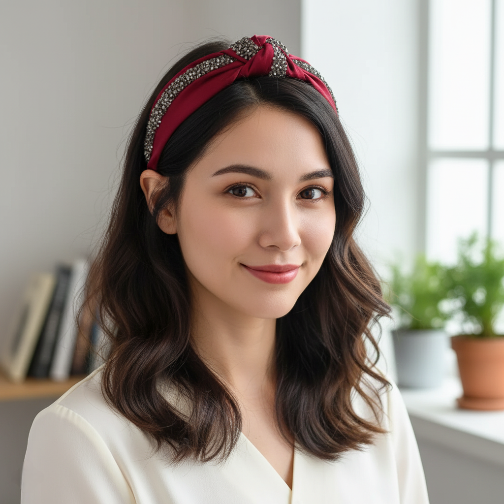 Matu stīpiņa &quot;Kristālu mezgls&quot; tumši sarkana